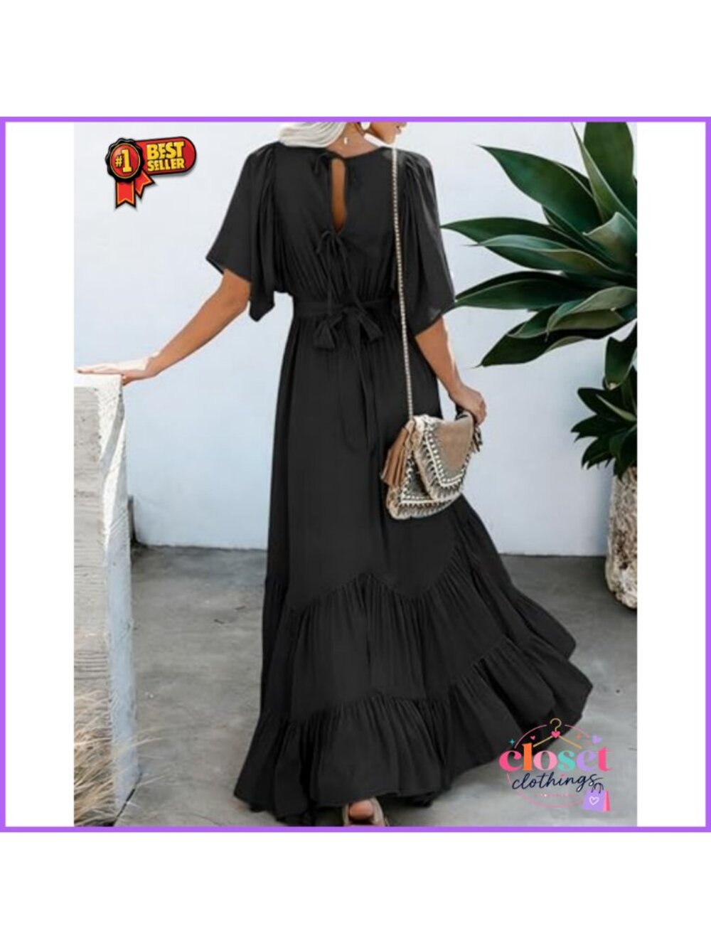 R.Vivimos Womens Summer Flowy Maxi Dress Boho Tie Back Casual - Picture 2 of 5